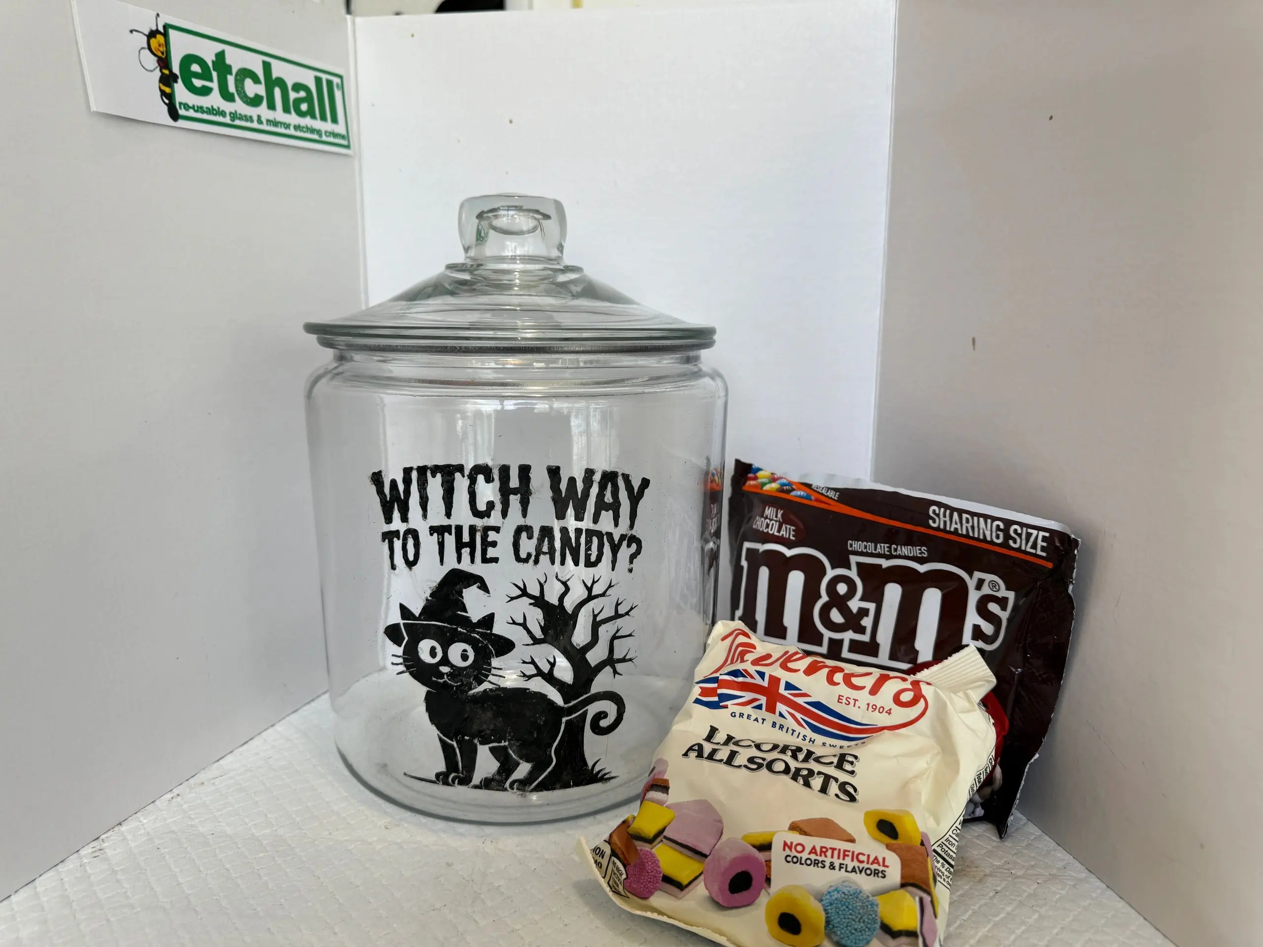 Candy jar with M&M's and licorice