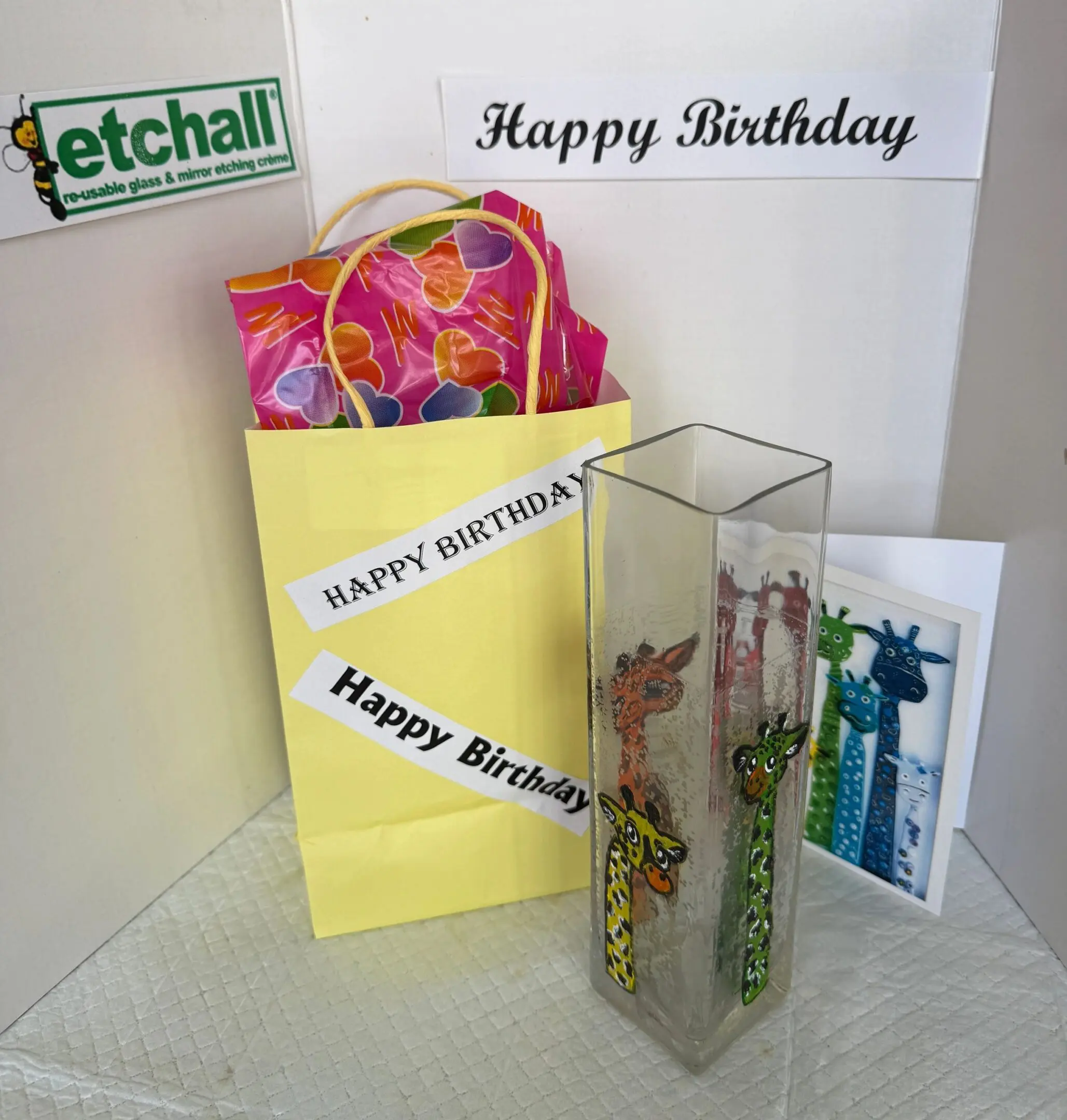 Colorful birthday bag and greeting card