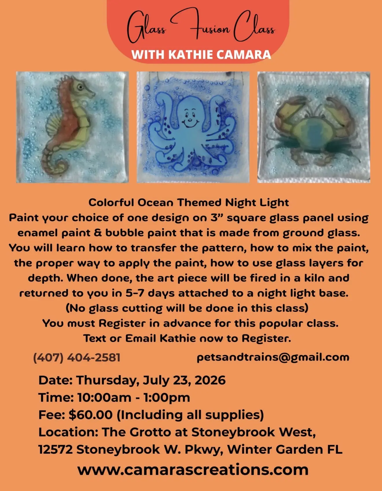 Glass fusion class flyer with ocean nightlights
