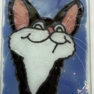 Glossy ceramic tile with smiling cat illustration